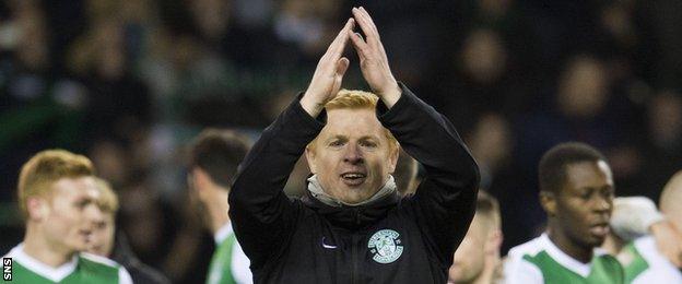 Hibernian head coach Neil Lennon celebrates