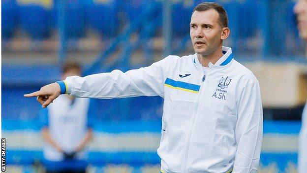 Andriy Shevchenko gestures during the international friendly match between Ukraine and Cyprus