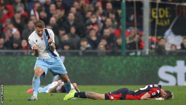 Ciro Immobile celebrates after a Lazio win