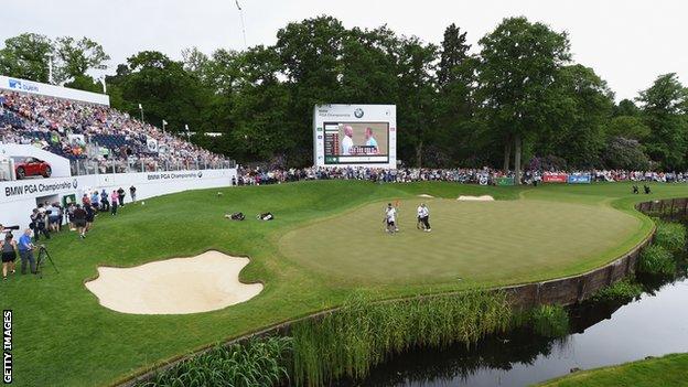 Alex Noren on the 18th green at the BMW PGA Championship