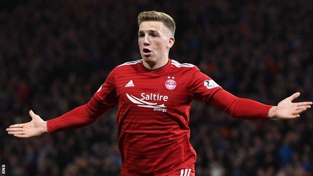 Lewis Ferguson celebrates scoring Aberdeen's winner over Rangers