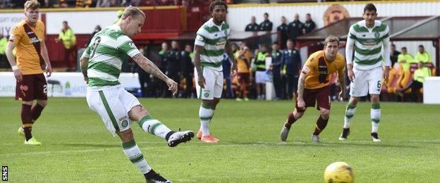 Leigh Griffiths misses a penalty for Celtic against Motherwell