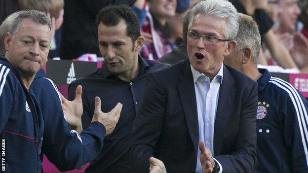 Bayern Munich's Jupp Heynckes celebrates against Freiburg