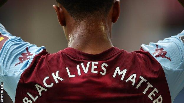 Aston Villa shirt with black Lives Matter slogan