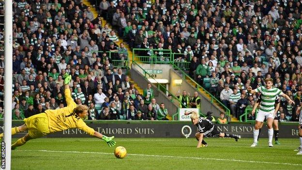 James Forrest goes close with a late chance for Celtic