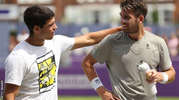 Cameron Norrie and Carlos Alcaraz after a practice session together
