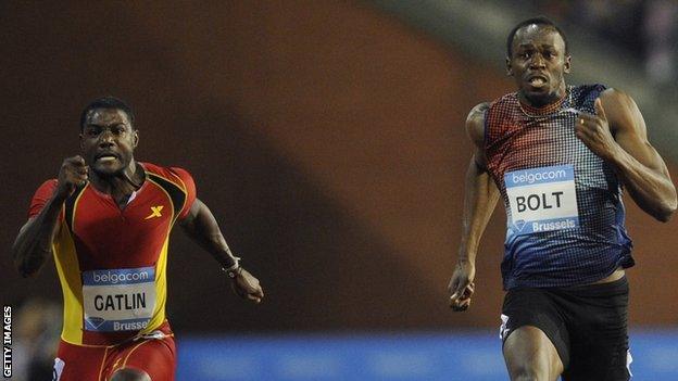 Justin Gatlin (left) and Usain Bolt