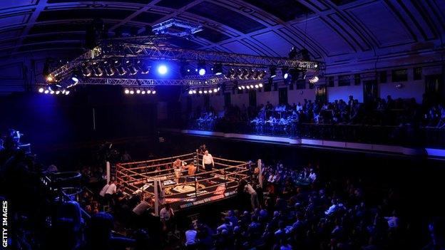 Shot of ring and crowd at york hall