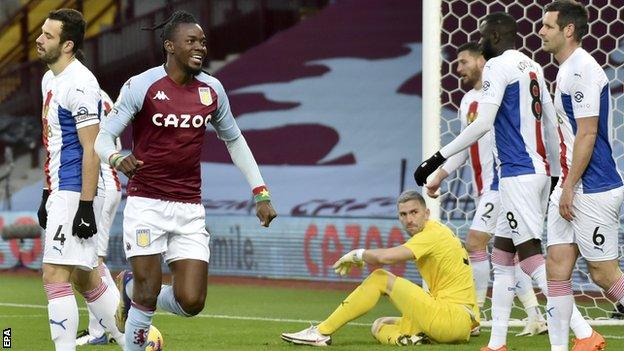 Bertrand Traore celebrates after giving Aston Villa the lead against Crystal Palace