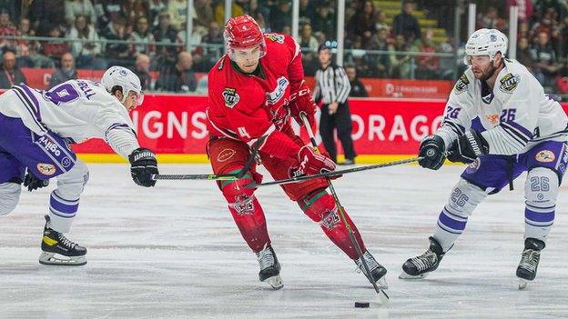 Cardiff Devils' Mark Louis against Glasgow Clan