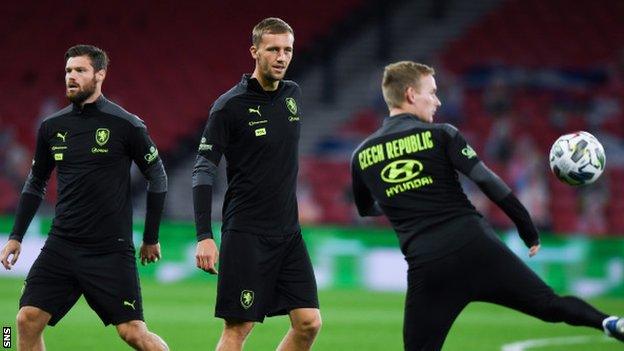 Czech Republic's Tomas Soucek (centre) in training at Hampden