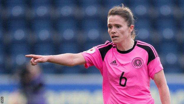 Jo Love makes a point for Scotland Women in their defeat by Iceland in Falkirk