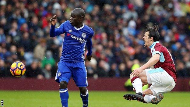 Chelsea's N'Golo Kante (left in action against Burnley