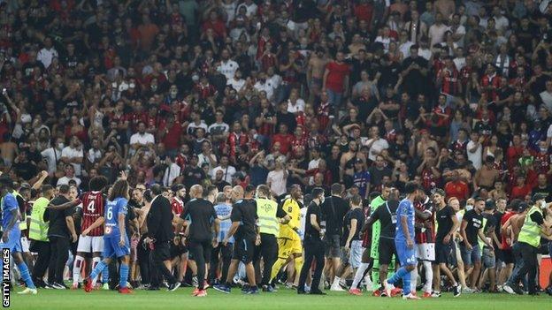 A melee ensued on the pitch