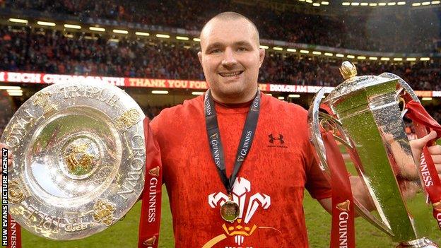 Ken Owens with the Six Nations and Triple Crown trophies