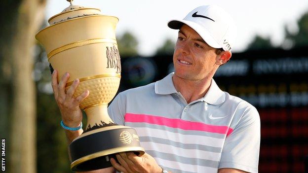 Rory McIlroy celebrates his 2014 success in the WGC-Bridgestone Invitational