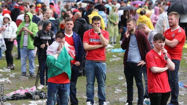 Wales fans at full-time