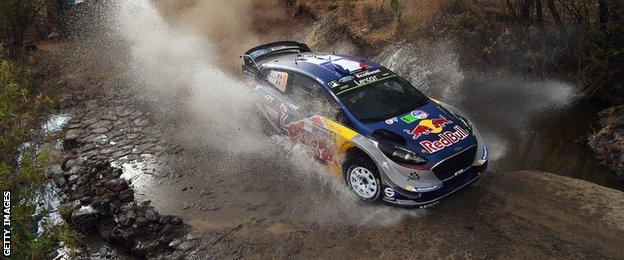 Sebastien Ogier in action in his Ford Fiesta in Mexico