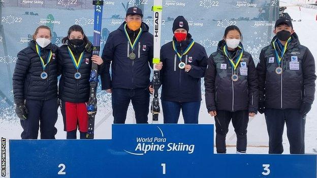 Millie Knight, Brett Wild, Menna Fitzpatrick and Katie Guest on the podium