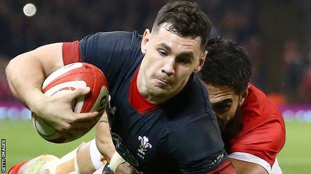 Tomos Williams scores for Wales against Tonga in November, 2019