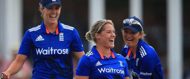 Katherine Brunt celebrates a wicket