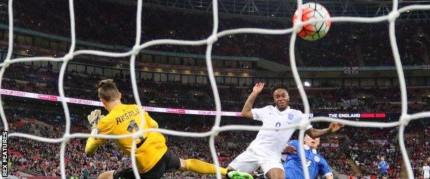 Raheem Sterling scores for England