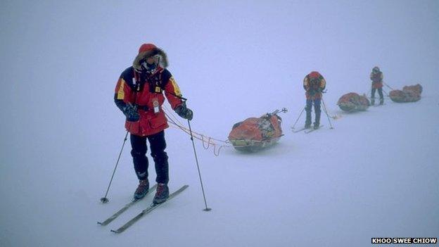 Khoo Swee Chiow with team mates in Antarctica