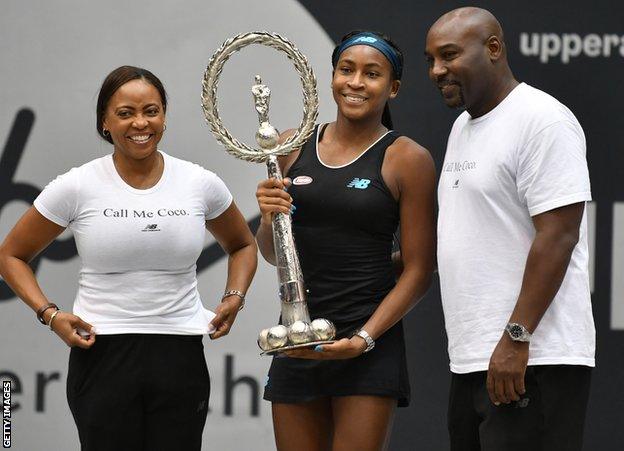 Coco Gauff with mum Candy and dad Corey