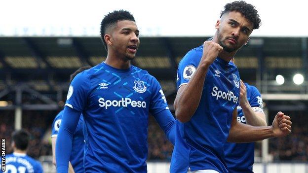 Dominic Calvert-Lewin celebrates scoring Everton's opening goal