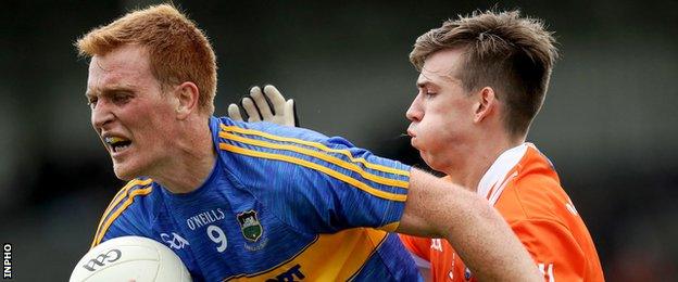 Tipperary's George Hannigan is tackled by Armagh's Mark Shields