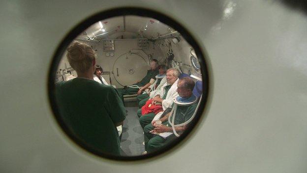 Patients in hyperbaric chamber