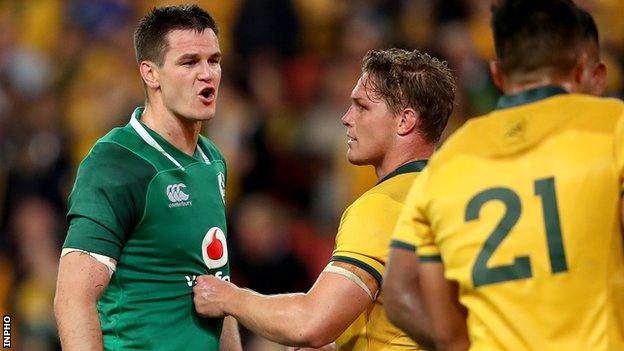 Ireland's Johnny Sexton was a frustrated figure at full time in Brisbane