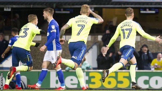 Derby County goalscorer Sam Winnall celebrates