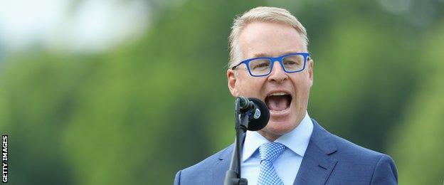 European Tour Chief Executive Keith Pelley addresses an audience