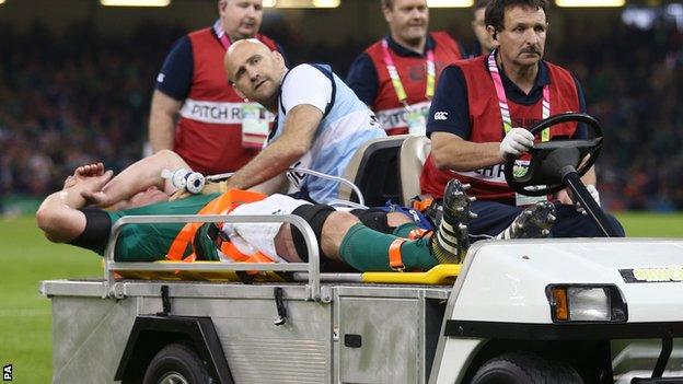 Ireland"s Paul O'Connell is stretchered off