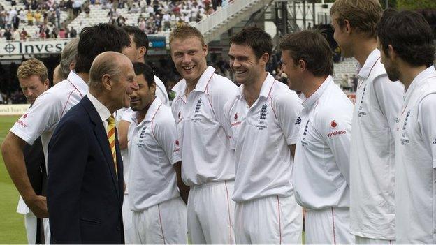 Prince Philip meets the England cricket team at Lord's in 2009