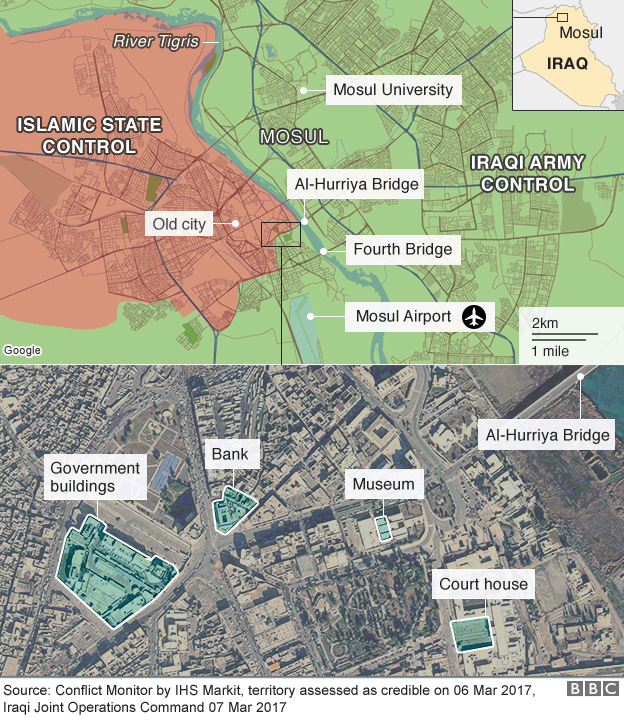 Map of Mosul city, 7 March 2017