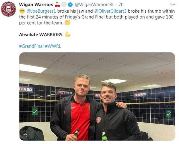 Wigan Warriors' tweet on Burgess and Gildart