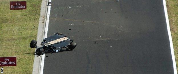 Sergio Perez crashed during the first practice session of the Hungarian Grand Prix