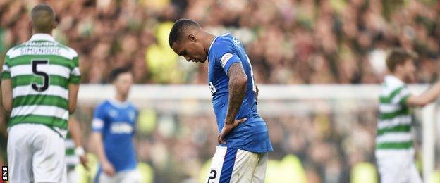 Rangers defender James Tavernier is left disappointed against Celtic