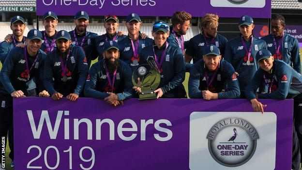 England celebrate their one-day series win over Pakistan