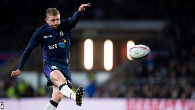 Finn Russell knocks over a conversion for Scotland against England in 2019