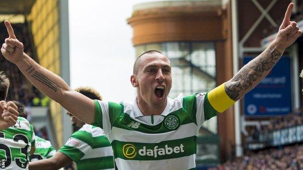 Celtic's Scott Brown celebrates against Rangers