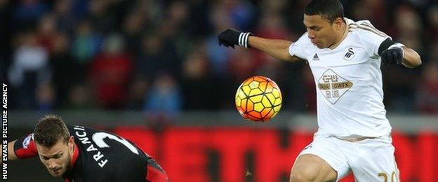 Jefferson Montero in action for Swansea against Bournemouth