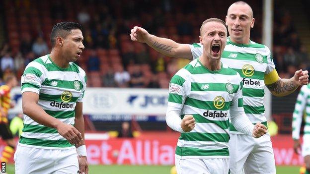 Leigh Griffiths celebrates his first goal of the season