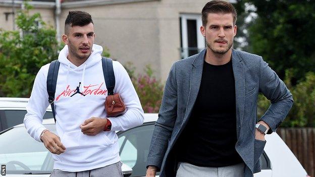 Mihai Popescu and Vaclav Hladky arrive for St Mirren training