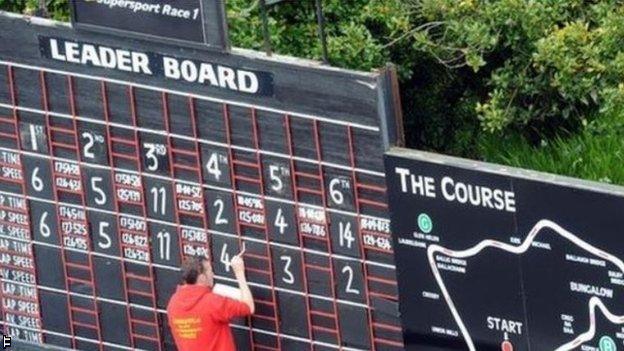 Man updating the TT scoreboard