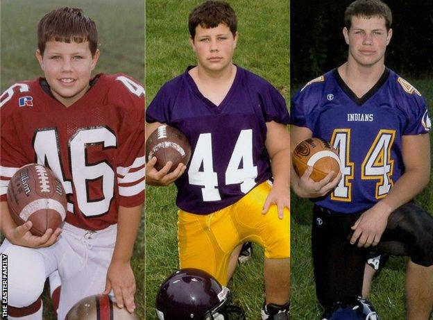 Zac Easter - pictured at three different ages during his high school football career