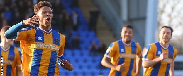 Tyler Roberts in action for Shrewsbury Town