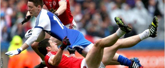 Monaghan's Conor McManus was dragged down by Sean Cavanagh in a controversial incident during the 2013 All-Ireland quarter-final